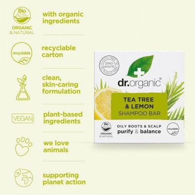Champú Sólido Arbol del Te y limon 75 g de Dr.Organic Doctor Organic DRO-84794 Jabones y Geles Naturales salud.bio