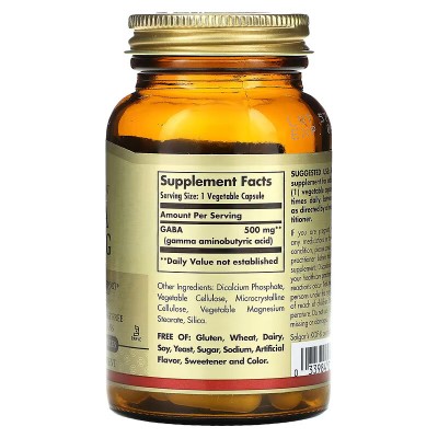 GABA (G.A.B.A.) 500mg 50 ó 100 cápsulas de Solgar Solgar  Estados emocionales, ansiedad, estrés, depresión, relax salud.bio