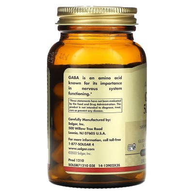 GABA (G.A.B.A.) 500mg 50 ó 100 cápsulas de Solgar Solgar  Estados emocionales, ansiedad, estrés, depresión, relax salud.bio