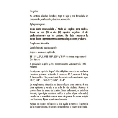 PROBIÓTICO Avanzado 40 Plus Acidophilus (Advanced 40+ Acidophilus 60 cápsulas) de solgar Solgar SOL-00777 Ayudas aparato Dige...