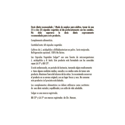 PROBIÓTICO Avanzado Plus Acidophilus (Advanced PLUS Acidophilus 60 cápsulas) de solgar Solgar SOL-00899 Ayudas aparato Digest...
