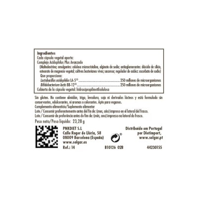 PROBIÓTICO Avanzado Plus Acidophilus (Advanced PLUS Acidophilus 60 cápsulas) de solgar Solgar SOL-00899 Ayudas aparato Digest...