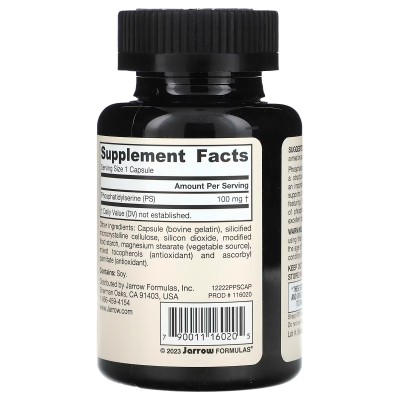 PS 100, Fosfatidilserina, 100 mg, 120 cápsulas de Jarrow Formulas Jarrow Formula JRW-16020 Memoria salud.bio