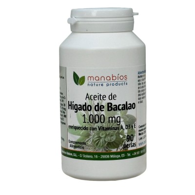Aceite de Hígado de Bacalao 90 perlas 1000mg de Manabíos Manabios 111102 Ayudas niveles Colesterol y Trigliceridos salud.bio