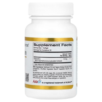 Astaxantina 12 mg. AstaLif Pure Icelandic, 12 mg, 30 Perlas Vegetales de California Gold Nutrition California Gold Nutrition ...