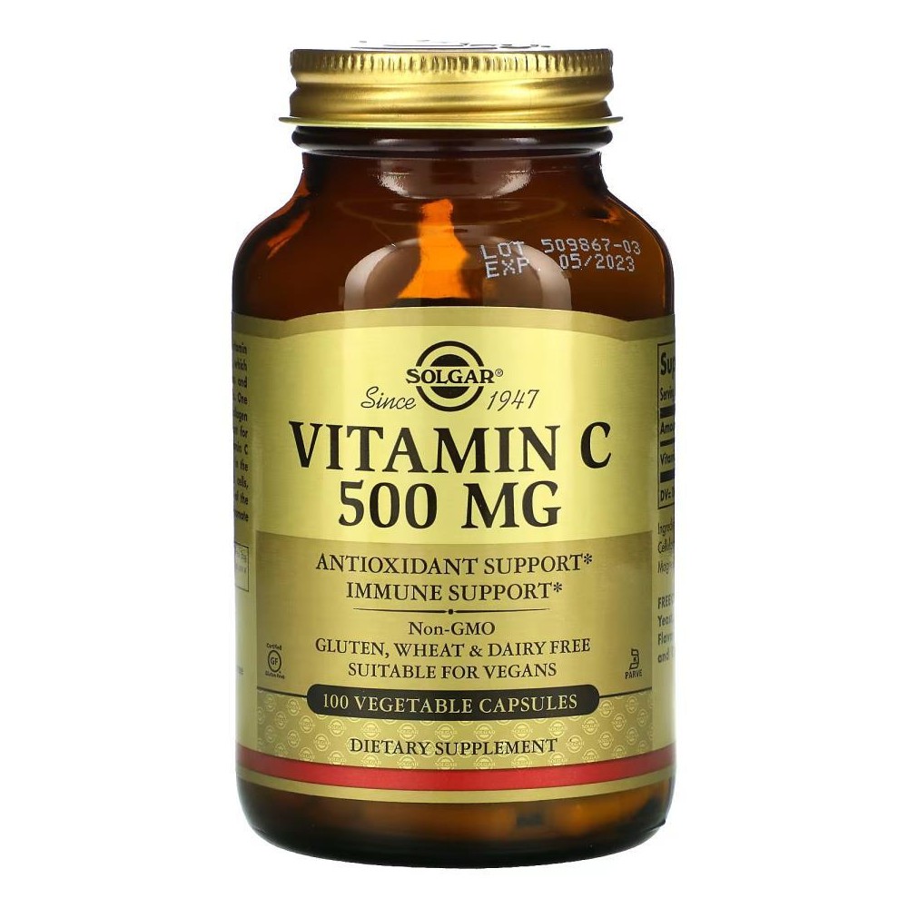 Vitamina C, 500 mg, 100 cápsulas vegetales de Solgar SOLGAR SOL-03260 Vitamina C salud.bio