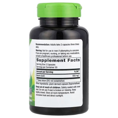 Neem Leaf, 475 mg, 100 Vegan Capsules de Nature's Way Nature`s Way NWY-15120 Ayudas aparato Digestivo salud.bio