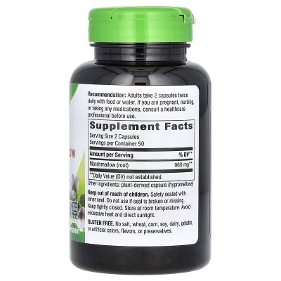 Raíz de malvavisco, 960 mg, 100 cápsulas veganas de Nature's Way Nature`s Way NWY-14800 Sistema inmunitario salud.bio