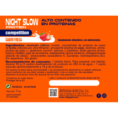 Night Slow Caseina (Proteina lenta) de Megaplus Megaplus 9400501001628 Proteinas salud.bio