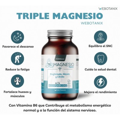 Fórmula Triple Magnesio (Bisglicinato, Malato, Citrato) 60 Cápsulas de WeBotanix WEBOTANIX WEB-22349 Suplementos Minerales  s...
