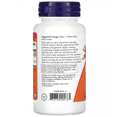 Ácido fólico 800 mcg, 250 comprimidos de NOW Foods NOW Foods NOW-00476 Vitamina B salud.bio