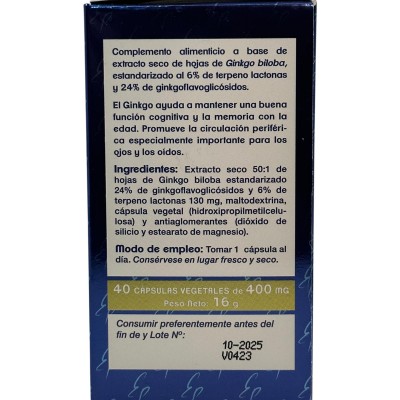 Ginkgo 6500mg 40 cápsulas de TonGil Tongil M06 Sistema circulatorio salud.bio