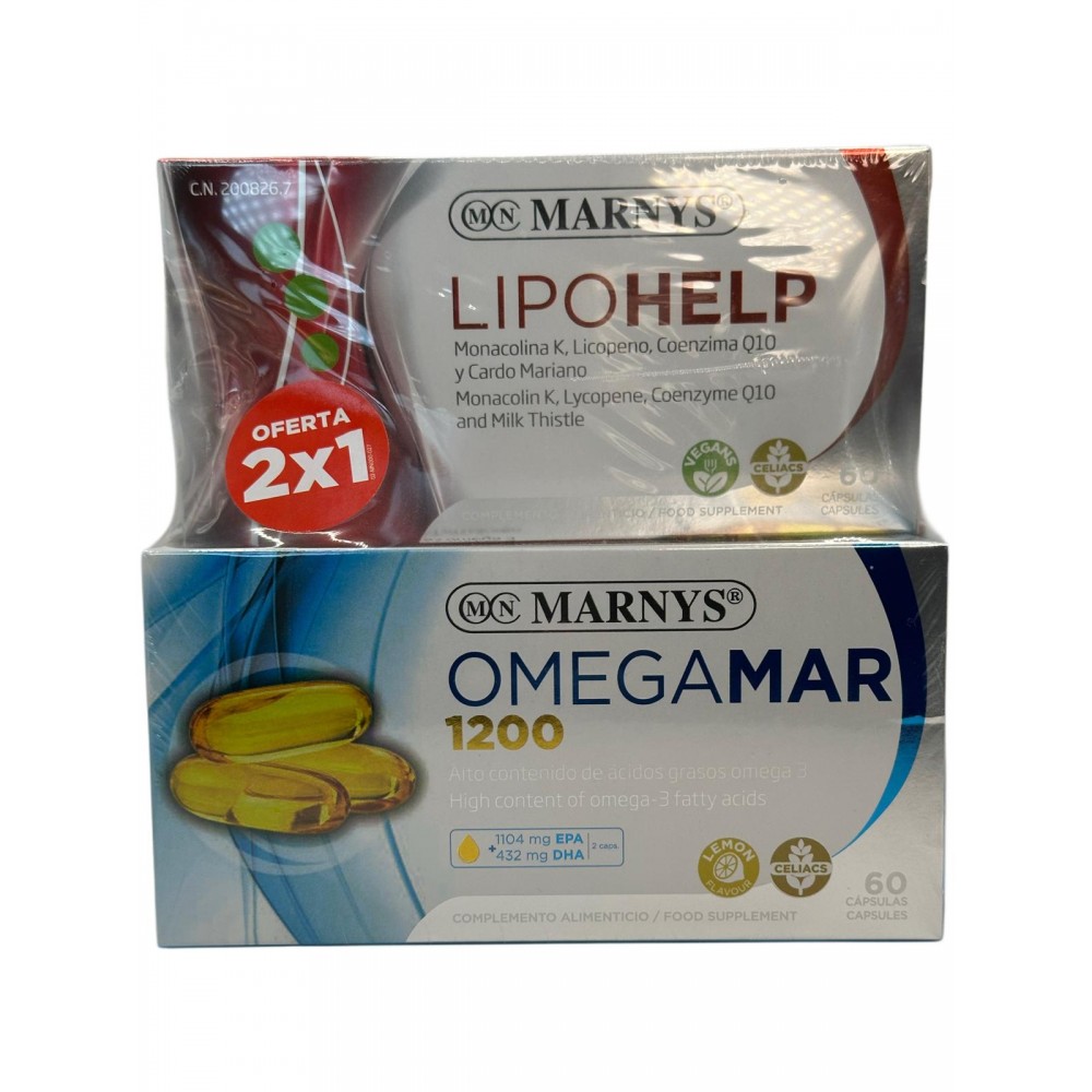Pack 2x1 OMEGAMAR 1200mg (Omega 3) + LIPOHELP de Marnys Marnys PACKMN500MN105 Sistema cardiovascular salud.bio