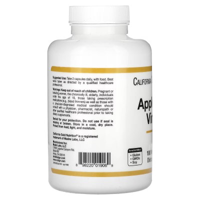 Vinagre de sidra de manzana 450mg 180 cápsulas vegetales de California Gold Nutrition California+Gold+Nutrition CGN-01906 Con...