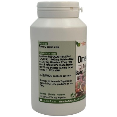 Omega 3 TG Basic 18:12 1000mg 90 Perlas de Manabíos Manabios MAN-111617 Ayudas niveles Colesterol y Trigliceridos salud.bio