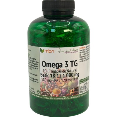 Omega 3 TG Basic 18:12 1000mg 200 Perlas de Manabíos Manabios MAN-111608 Ayudas niveles Colesterol y Trigliceridos salud.bio