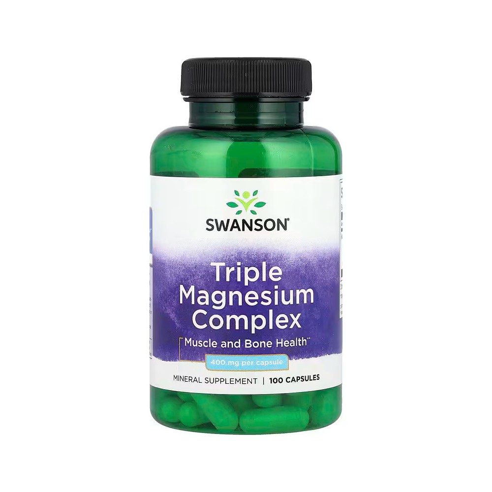 Complejo Triple de Magnesio, 400 mg, 100 cápsulas de Swanson Swanson SWV-01808 Suplementos Minerales  salud.bio