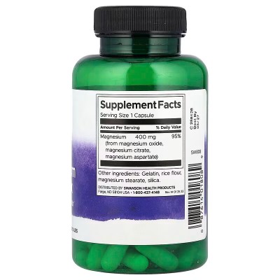 Complejo Triple de Magnesio, 400 mg, 100 cápsulas de Swanson Swanson SWV-01808 Suplementos Minerales  salud.bio