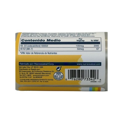 Vitaminas D3 & K2 (Menaquinone-7) 60 cápsulas vegetales de Solaray SOLARAY SOLA-73342 Articulaciones, Huesos, Tendones y Musc...