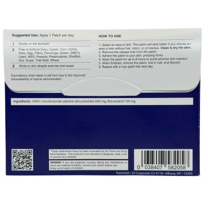 NAD+ (Nicotinamida adenina dinucleótido) 30 Parches Transdémicos de Patchid PatchAid PAD-58205 Antioxidantes salud.bio