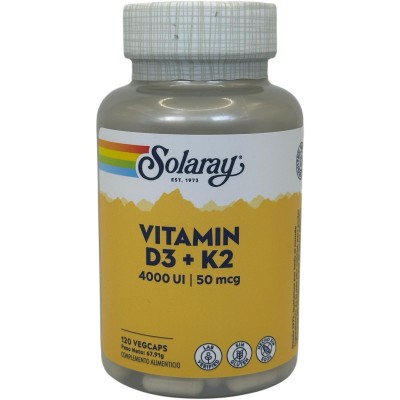 BIG Vitaminas D3 & K2 (Menaquinone-7) 120 Cápsulas vegetales de Solaray SOLARAY SOL-89739 Articulaciones, Huesos, Tendones y ...