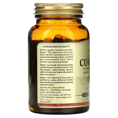 Full Expectrum Cúrcuma (Curcumin) 60 cápsulas de Solgar Solgar SOL-54707 Suplementos Naturales acción Analgesica, Antiinflama...