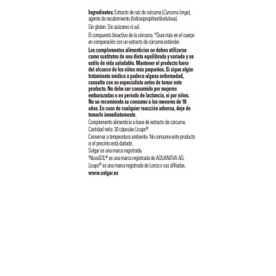 Full Expectrum Cúrcuma (Curcumin) 60 cápsulas de Solgar Solgar SOL-54707 Suplementos Naturales acción Analgesica, Antiinflama...