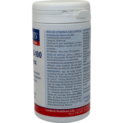 Complejo Vitamina B-100 Complex de Lambert Profesional Lamberts 8032-60 Vitamina B salud.bio