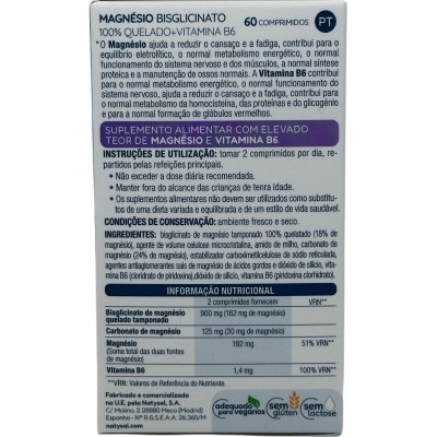 Magnesio Bisglicinato 100% Quelado + B6 de Natysal 60 Comprimidos Natysal NAT-32504 Suplementos Minerales  salud.bio