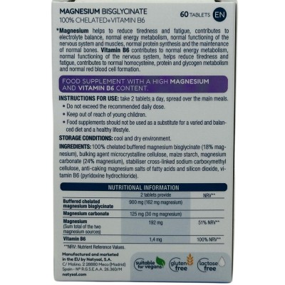 Magnesio Bisglicinato 100% Quelado + B6 de Natysal 60 Comprimidos Natysal NAT-32504 Suplementos Minerales  salud.bio