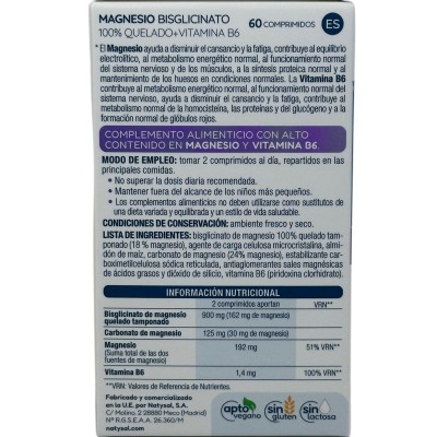 Magnesio Bisglicinato 100% Quelado + B6 de Natysal 60 Comprimidos Natysal NAT-32504 Suplementos Minerales  salud.bio
