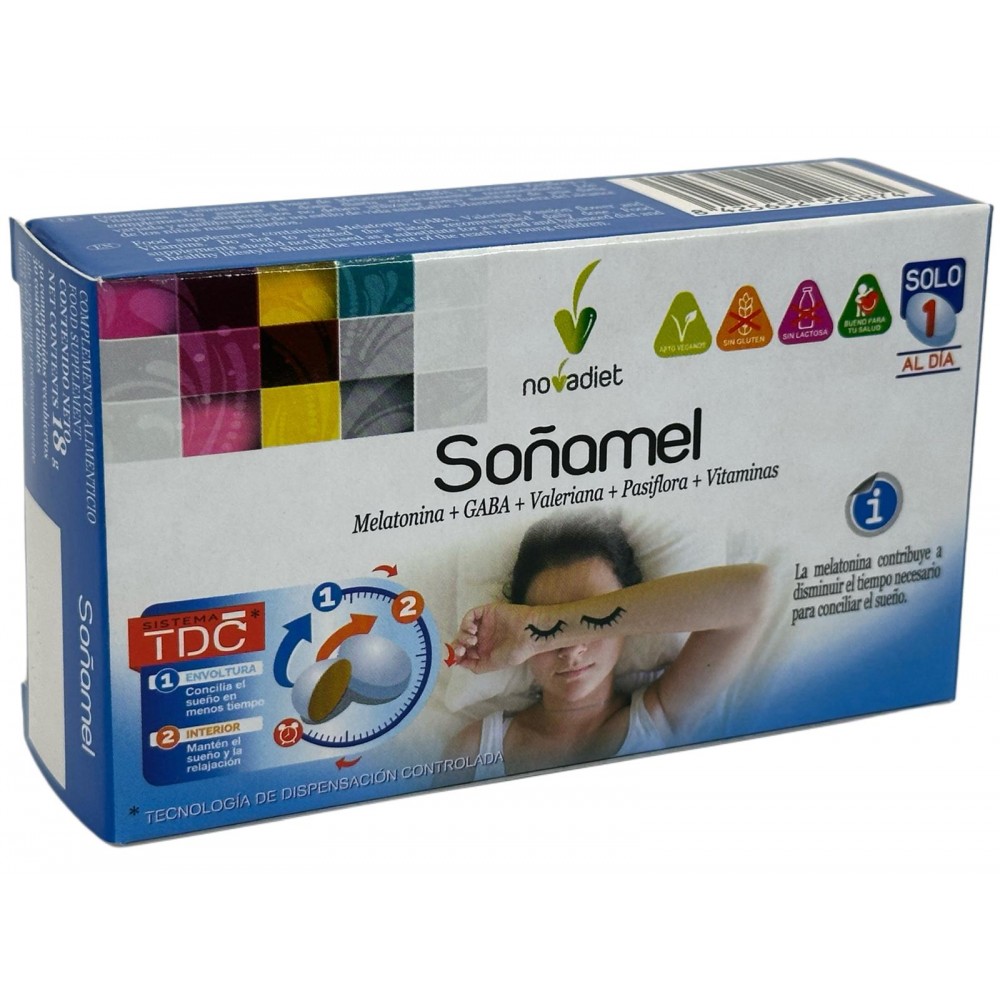 Soñamel 30 comprimidos Bicapa con melatonina de NoVadiet Novadiet 52087 insomnio y descanso salud.bio