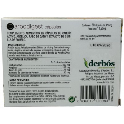 Carbodigest 30 cápsulas de derbós Derbós 099 Ayudas aparato Digestivo salud.bio
