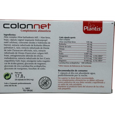 COLONNET Aloe Vera, probioticos, extractos vegetales de Plantis Artesania Agrícola ART-080016 Laxantes salud.bio