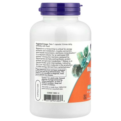 Malato de magnesio, 1000mg 180 Cápsulas vegetales de NOW Foods NOW Foods NOW-01303 Suplementos Minerales  salud.bio