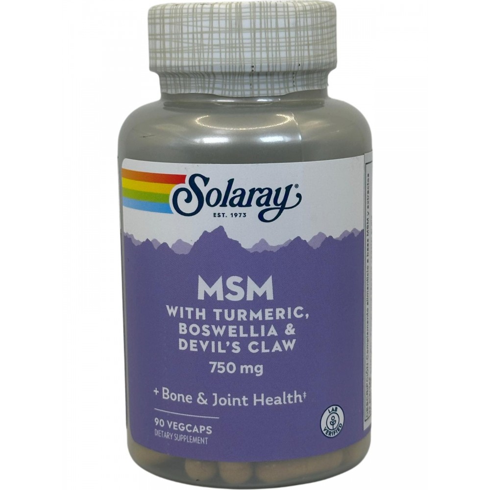 MSM con Turmeric, Boswellia & Devil's Claw & Harpago 750 mg - 90 Vegcaps de Solaray SOLARAY SOLA-00862 Articulaciones, Huesos...