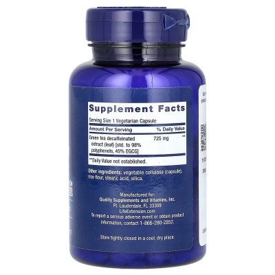 Mega extracto de té verde (EGCG) Descafeinado 725 mg 100 cápsulas vegetales de Life Extension Life Extension LEX-04474 Antiox...