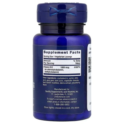 Vitamina B12 de élite, 1000 mcg, 60 pastillas vegetales de Life Extension Life Extension LEX-24196 Vitamina B salud.bio