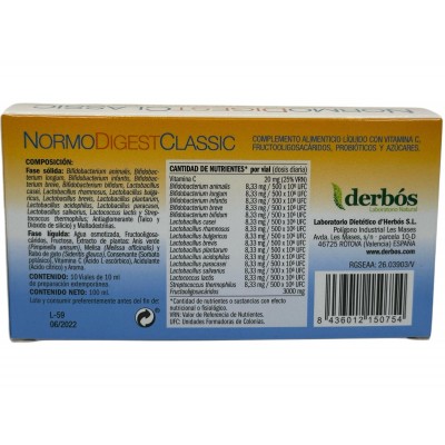 Normodigest Clasic 10 Viales de derbós Derbós DER-15075 Ayudas aparato Digestivo salud.bio