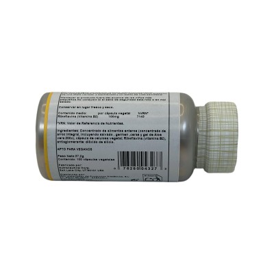 Vitamina B2 100mg (Soporte Energia) riboflavina 100 Cápsulas Vegetales de Solaray SOLARAY SOLA-04327 Vitamina B salud.bio