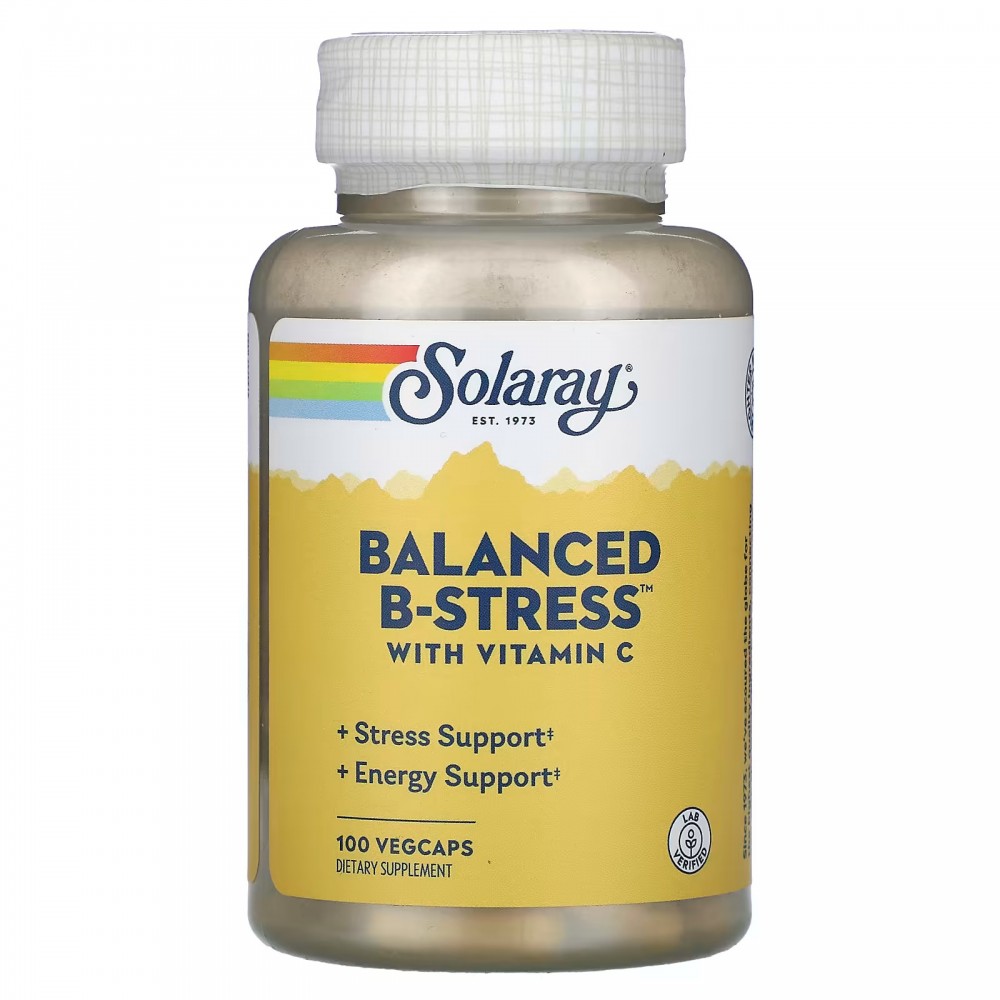 Balanced B-Stress™ (B-Stress equilibrado con vitamina C) 100 cápsulas vegetales de Solaray SOLARAY SOLA-04215 Estados emocion...