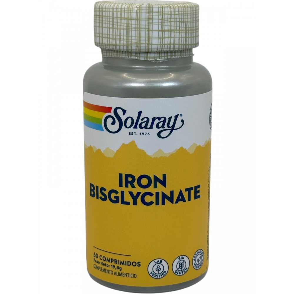 Hierro Gisglicinato (IRON Bisglycinato) 25mg 60 Comprimidos de Solaray SOLARAY SOLA-85872 Suplementos Minerales  salud.bio