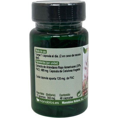 Arándano Rojo Concentración Max 12.500 mg de Manabios Manabios 111201 Bienestar urinario. Ayuda en el bienestar urinario. sal...