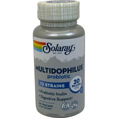 Próbiotico Multidophilus 20.000 millones 50 cápsulas vegetales entéricas (10.000 millones de UFC por cápsula) de Solaray SOLA...