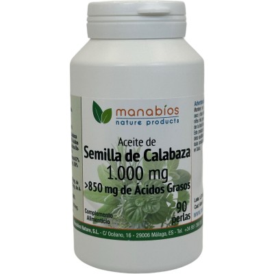 Aceite de Semillas de Calabaza 1.000mg. 90 perlas de Manabios Manabios 111563 Bienestar urinario. Ayuda en el bienestar urina...