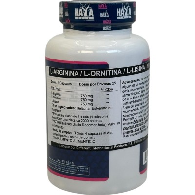 L-Arginina L-ornitina L-lisina 100 Caps. de Haya labs Haya Labs 15680 Aminoácidos salud.bio