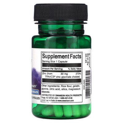 Zinc Quelado (Albion®) 30mg 100 Cápsulas de Swanson Swanson SWV-02065 Sistema inmunitario salud.bio