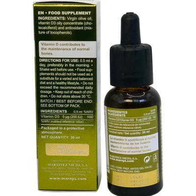 Vitamina D3 Líquida 30ml vitahelp de Marnys Marnys MN439 Vitamina A y D salud.bio