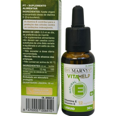 Vitamina E Líquida 12mg/0.5ml VITAHELP 30ml de Marnys Marnys MN437 Vitamina E salud.bio