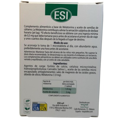 Melatonin Pura (Melatonina) 1,9mg con Cañamo 30 microtabletas de ESI® ESI ESI-13713 insomnio y descanso salud.bio